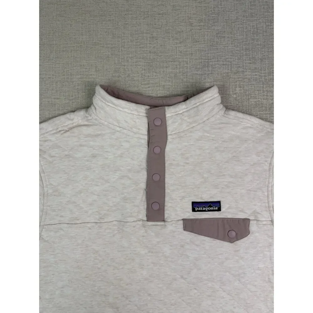 Patagonia Youth XXL 16-18 Organic Cotton Snap T Pullover Sweatshirt Cream Pink